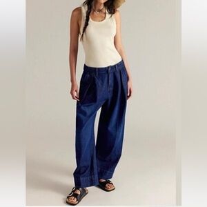 Free people high waisted pleated denim jeans